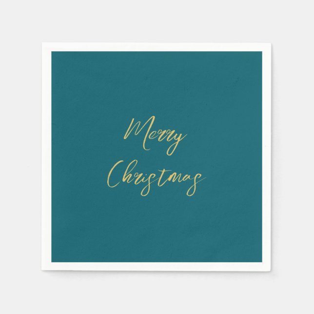 Dark Teal & Gold Colours Merry Christmas Napkin (Front)