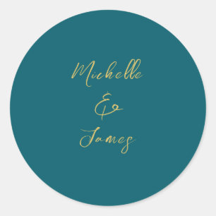 Dark Teal & Gold Colours Professional Trendy Moder Classic Round Sticker