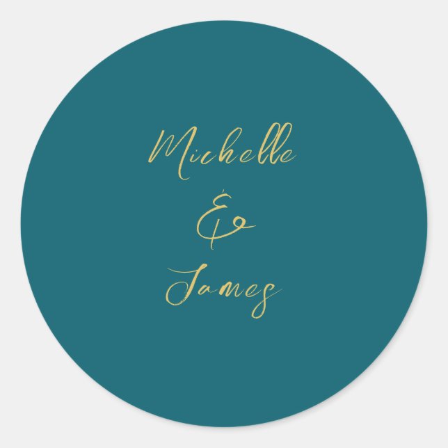 Dark Teal & Gold Colours Professional Trendy Moder Classic Round Sticker (Front)
