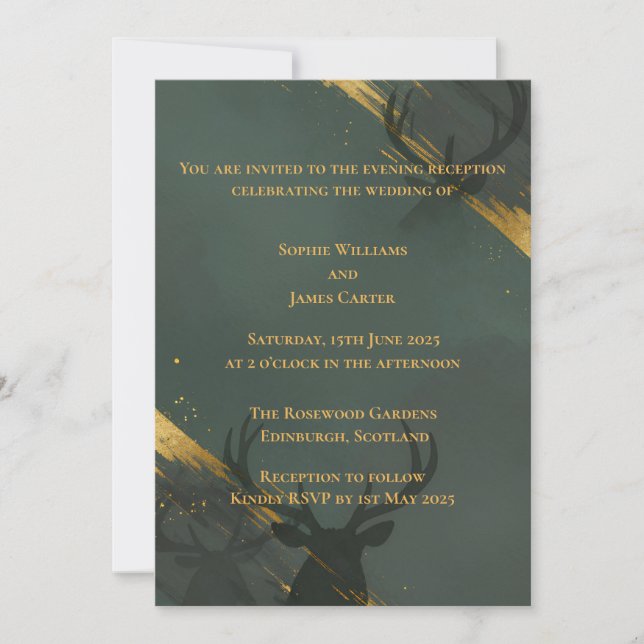 Dark Teal Gold Evening Invitation  (Front)