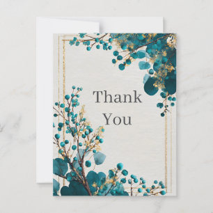 Dark Teal & Gold Floral Thank You Card