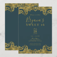 Dark Teal & Gold Lace Elegant Sweet 16 Party  