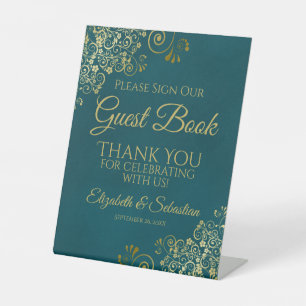 Dark Teal & Gold Please Sign our Guest Book Sign