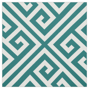 Dark Teal Greek Key Large Scale Fabric