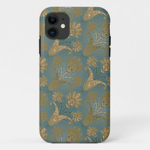 dark teal green and gold damask Case-Mate iPhone case