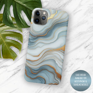 Dark Teal Grey Light Blue Gold Marble Art Pattern iPhone 15 Pro Max Case