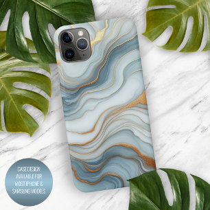 Dark Teal Grey Light Blue Gold Marble Art Pattern iPhone 15 Pro Max Case