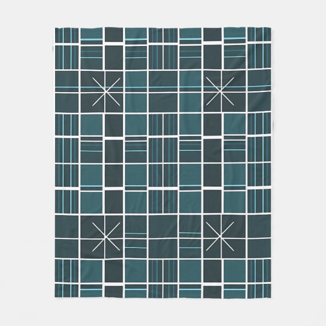 Dark Teal Grid Pattern Starburst Accent Modern  Fleece Blanket (Front)