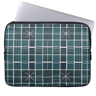 Dark Teal Grid Pattern Starburst Accent Modern Laptop Sleeve