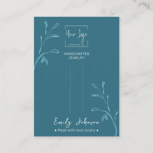 Dark Teal Leaf QR Jewellery Hairclip Display Card
