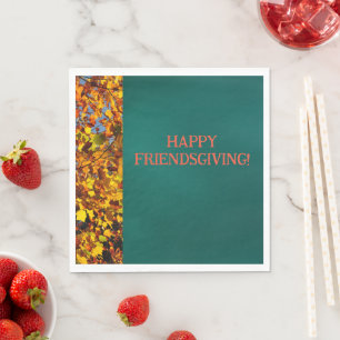 Dark Teal  Leaves Thanksgiving Friendsgiving Napkin