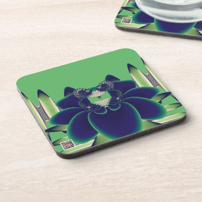 Dark Teal Lotus Fractal Botanical Art Coaster (Left Side)