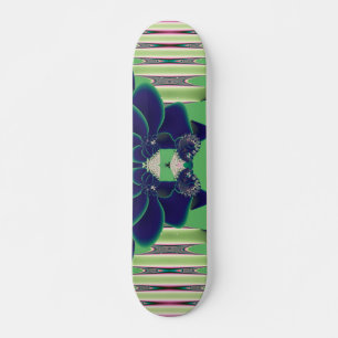 Dark Teal Lotus Fractal Botanical Art Skateboard