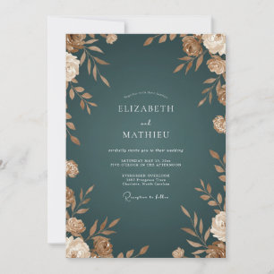 Dark Teal Majestic Autumnal Wedding Invitation