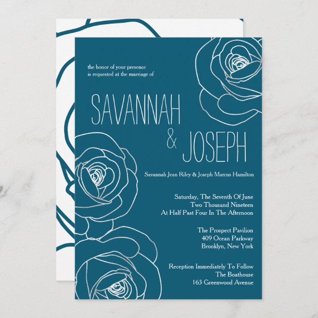 Dark Teal Modern Matrimony, Wedding Invitations (Front/Back)