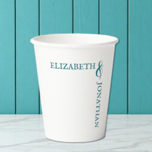Dark Teal Modern Typography Wedding Paper Cups