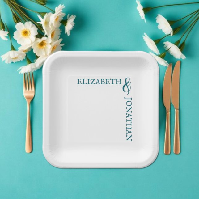 Dark Teal Modern Typography Wedding Paper Plate (Creator Uploaded)