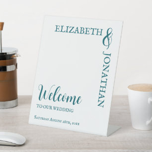 Dark Teal Modern Typography Wedding Pedestal Sign