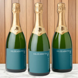 Dark Teal Modern Typography Wedding Sparkling Wine Label