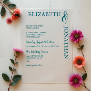 Dark Teal Modern Typography Wedding Vellum Invitations