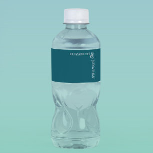 Dark Teal Modern Typography Wedding Water Bottle Label