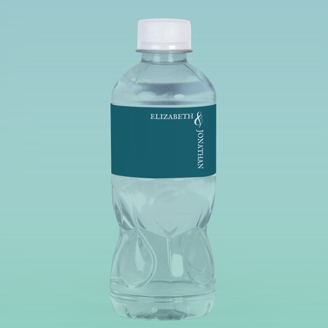 Dark Teal Modern Typography Wedding Water Bottle Label (Creator Uploaded)