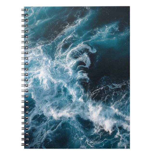 Dark Teal Ocean Wave Aerial Photography Notebook (Front)
