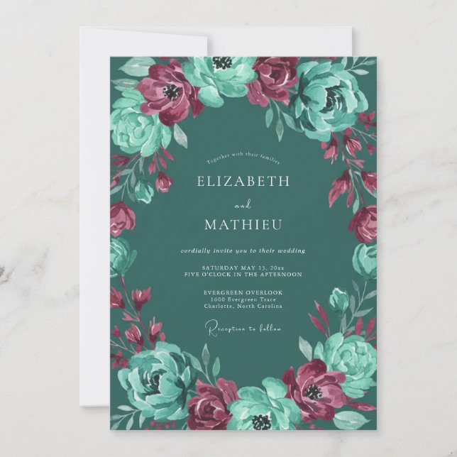 Dark Teal Opulent Winter Wedding Invitation (Front)