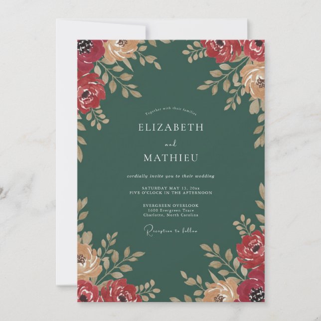 Dark Teal Painted Wedding Invitation (Front)