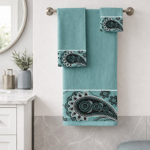 Dark teal paisley bath towel set