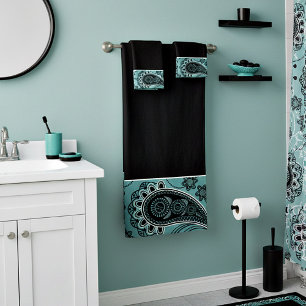 Dark teal paisley bath towel set