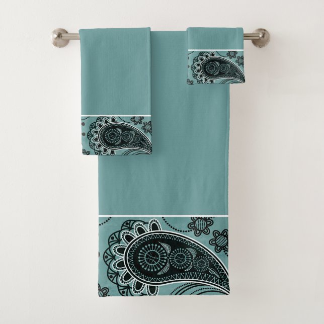 Dark teal paisley bath towel set (Insitu)