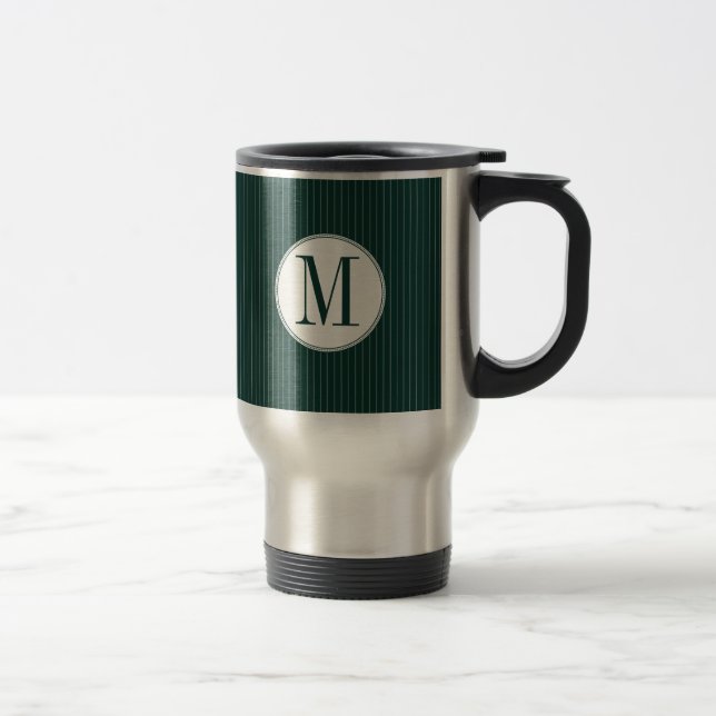 Dark Teal Pinstripe Single Monogram Mug (Right)
