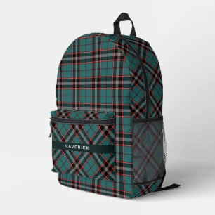 Dark Teal Plaid Pattern Chic Name Modern Masculine Printed Backpack
