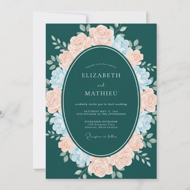 Dark Teal Polished Winter Wedding Invitation (Front)