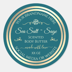 Dark Teal Product Label Gold Frame Vintage Rose