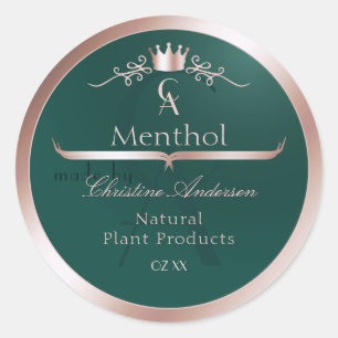 Dark Teal Product Label Rose Gold Frame Monogram