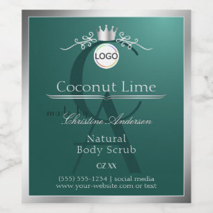 Dark Teal Product Label Silver Frame Logo Monogram