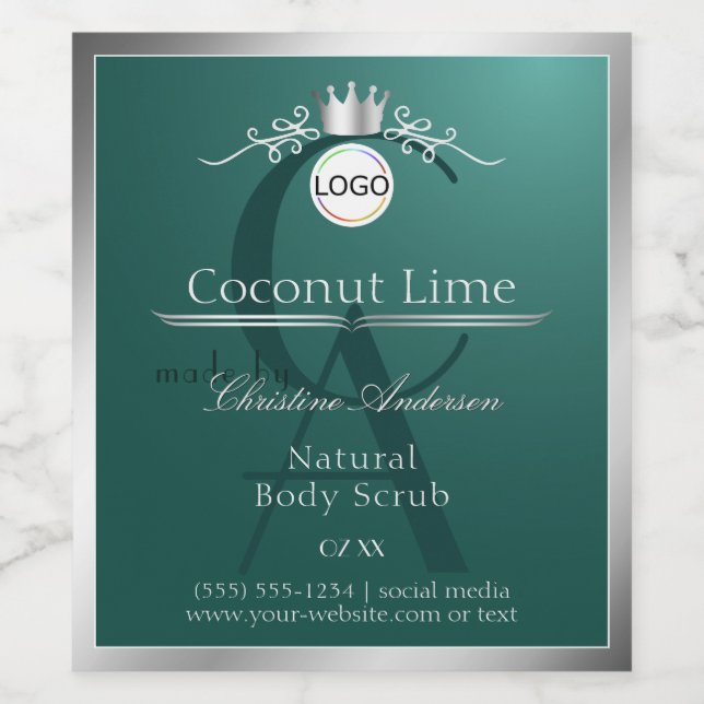 Dark Teal Product Label Silver Frame Logo Monogram (Single Label)
