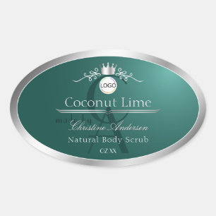Dark Teal Product Label Silver Frame Logo Monogram