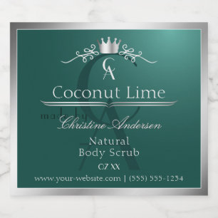 Dark Teal Product Label with Silver Frame Monogram
