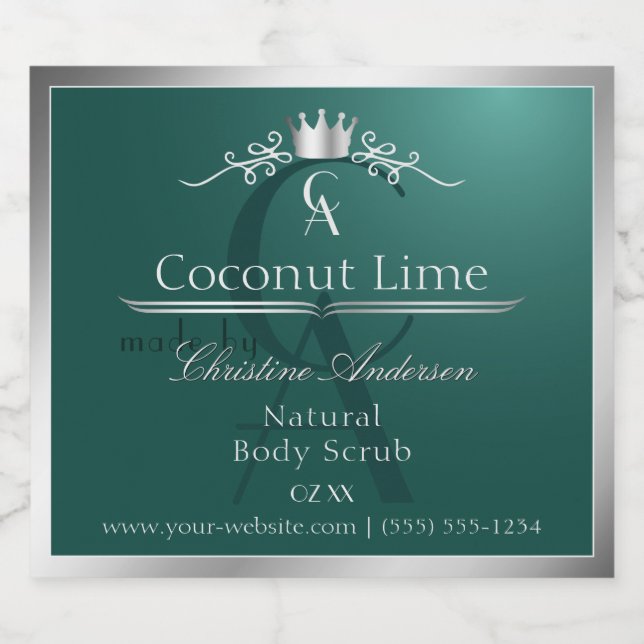 Dark Teal Product Label with Silver Frame Monogram (Single Label)