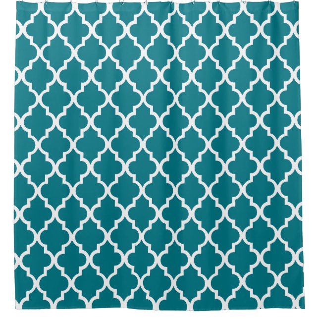 Dark Teal Quatrefoil Pattern Shower Curtain (Front)
