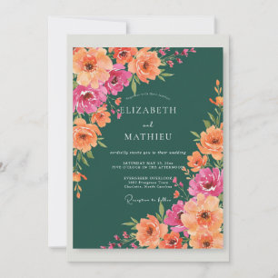 Dark Teal Ranunculus Eucalyptus Wedding Invitation