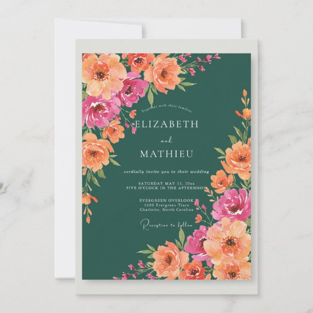 Dark Teal Ranunculus Eucalyptus Wedding Invitation (Front)