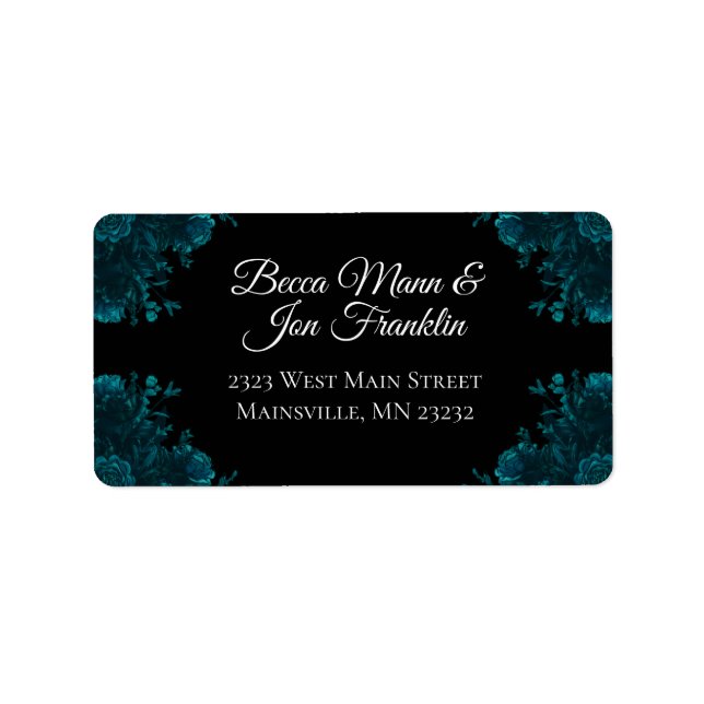 Dark Teal Roses Wedding Address Labels (Front)