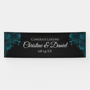 Dark Teal Roses Wedding Banner