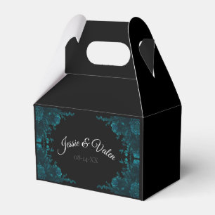 Dark Teal Roses Wedding Gable Favour Box