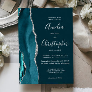 Dark Teal Silver Agate Script Wedding