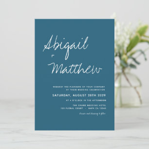 Dark Teal Simple Handwriting Boho Wedding Invitati Invitation